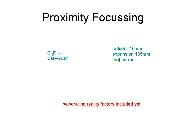 Proximity Focussing C 6 F 14+ Cs. I+GEM radiator 15 mm expansion 135 mm