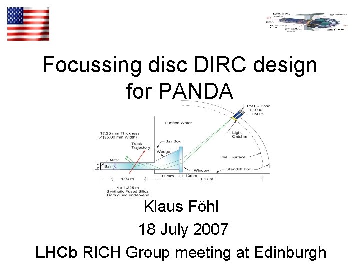 Focussing disc DIRC design for PANDA Klaus Föhl 18 July 2007 LHCb RICH Group