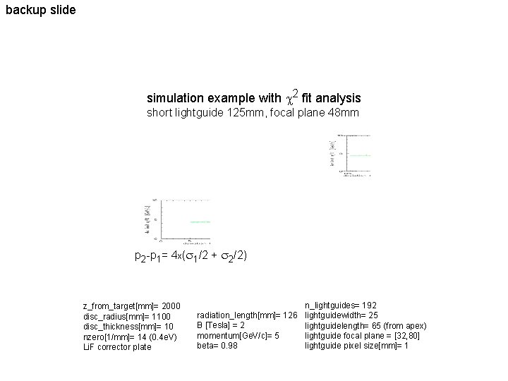 backup slide simulation example with 2 fit analysis short lightguide 125 mm, focal plane