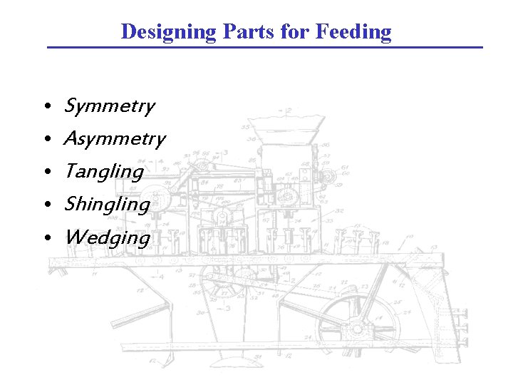 Designing Parts for Feeding • • • Symmetry Asymmetry Tangling Shingling Wedging 