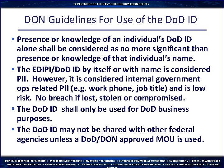 DEPARTMENT OF THE NAVY CHIEF INFORMATION OFFICER DON Guidelines For Use of the Do.