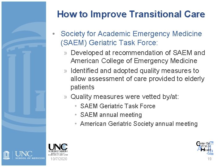 How to Improve Transitional Care • Society for Academic Emergency Medicine (SAEM) Geriatric Task