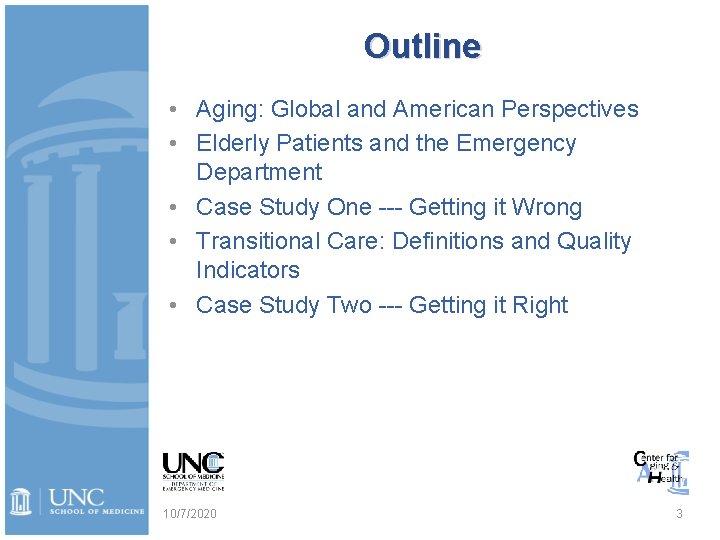 Outline • Aging: Global and American Perspectives • Elderly Patients and the Emergency Department