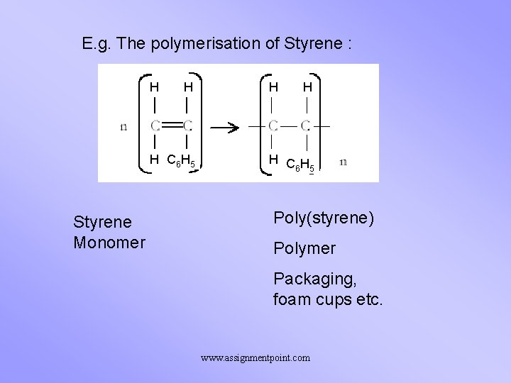 E. g. The polymerisation of Styrene : H H H C 6 H 5