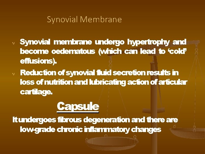 Synovial Membrane Synovial membrane undergo hypertrophy and become oedematous (which can lead to ‘cold’