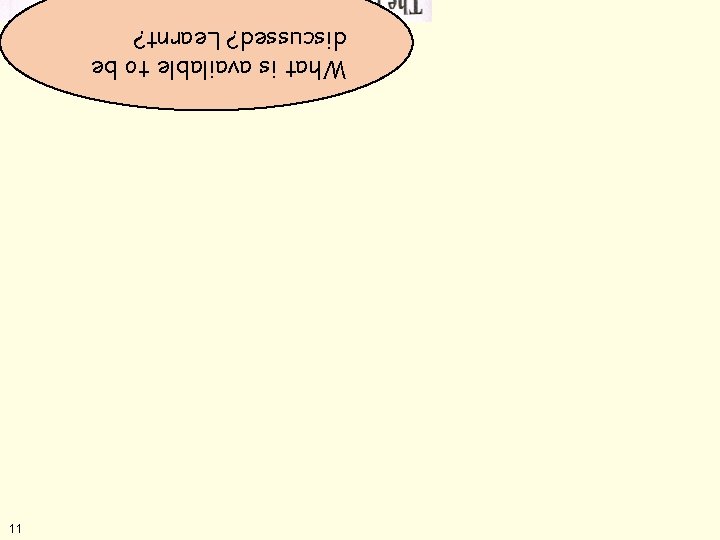 11 What is available to be discussed? Learnt? 11 What is available to be discussed? Learnt?