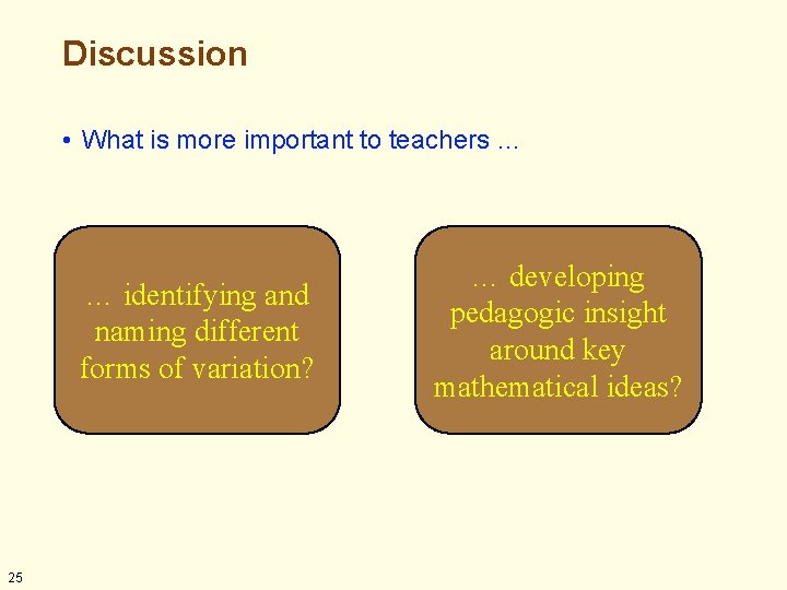 Discussion • What is more important to teachers … … identifying and naming different Discussion • What is more important to teachers … … identifying and naming different