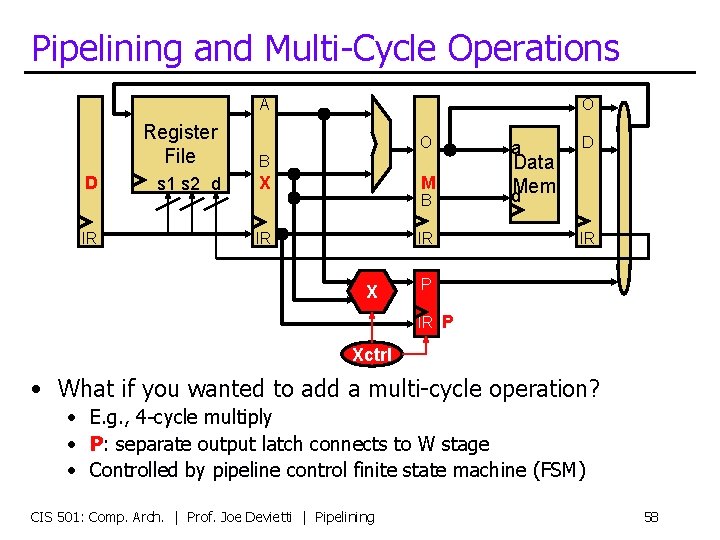 Pipelining and Multi-Cycle Operations A D IR Register File B s 1 s 2