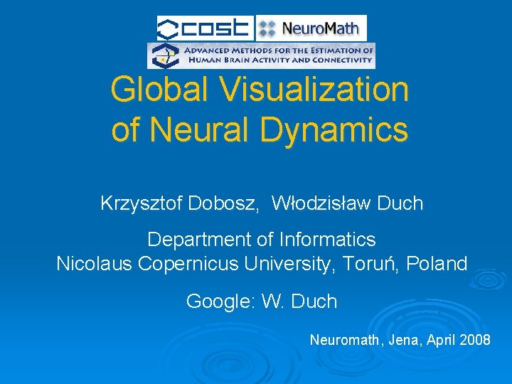 Global Visualization of Neural Dynamics Krzysztof Dobosz, Włodzisław Duch Department of Informatics Nicolaus Copernicus