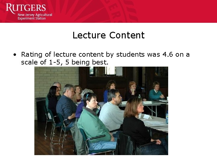 Lecture Content • Rating of lecture content by students was 4. 6 on a