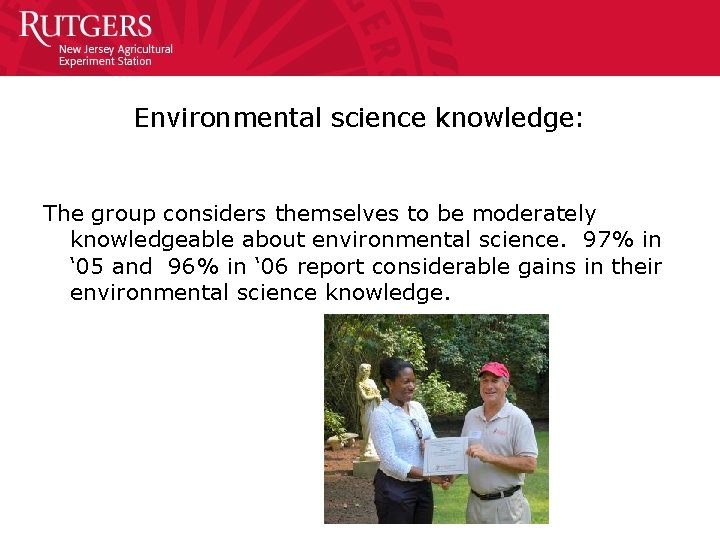 Environmental science knowledge: The group considers themselves to be moderately knowledgeable about environmental science.