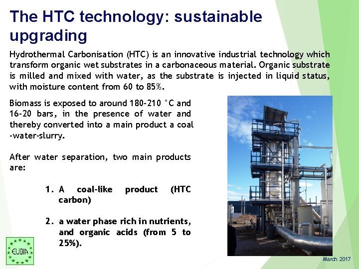 The HTC technology: sustainable upgrading Hydrothermal Carbonisation (HTC) is an innovative industrial technology which The HTC technology: sustainable upgrading Hydrothermal Carbonisation (HTC) is an innovative industrial technology which