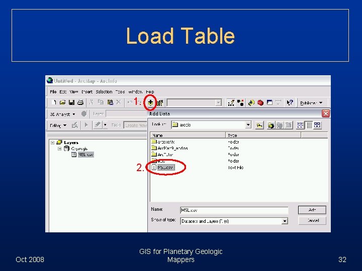 Load Table 1. 2. Oct 2008 GIS for Planetary Geologic Mappers 32 