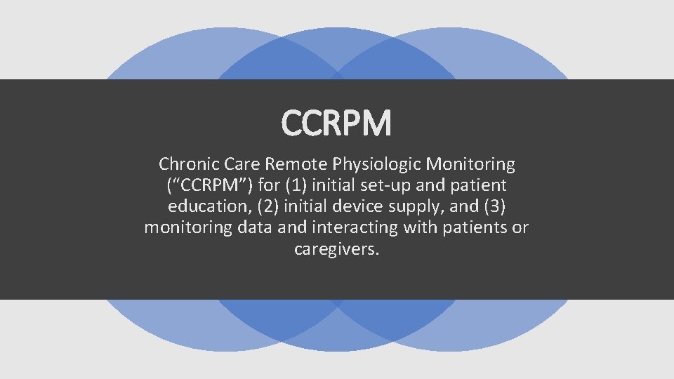 CCRPM Chronic Care Remote Physiologic Monitoring (“CCRPM”) for (1) initial set-up and patient education,