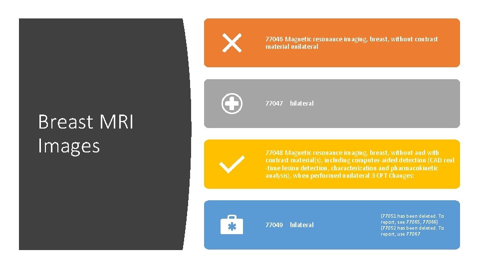 77046 Magnetic resonance imaging, breast, without contrast material unilateral 77047 bilateral Breast MRI Images