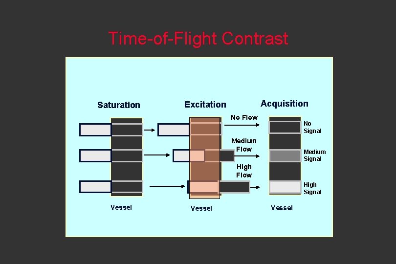 Time-of-Flight Contrast Saturation Acquisition Excitation No Flow No Signal Medium Flow Medium Signal High