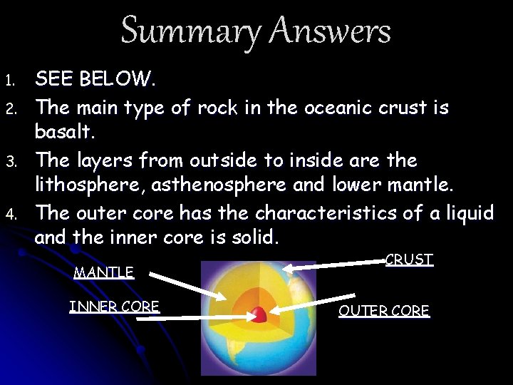 Summary Answers 1. 2. 3. 4. SEE BELOW. The main type of rock in