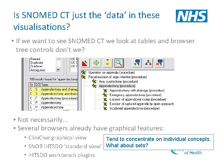 Is SNOMED CT just the ‘data’ in these visualisations? • If we want to