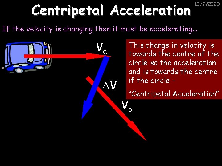 Centripetal Acceleration 10/7/2020 If the velocity is changing then it must be accelerating. .