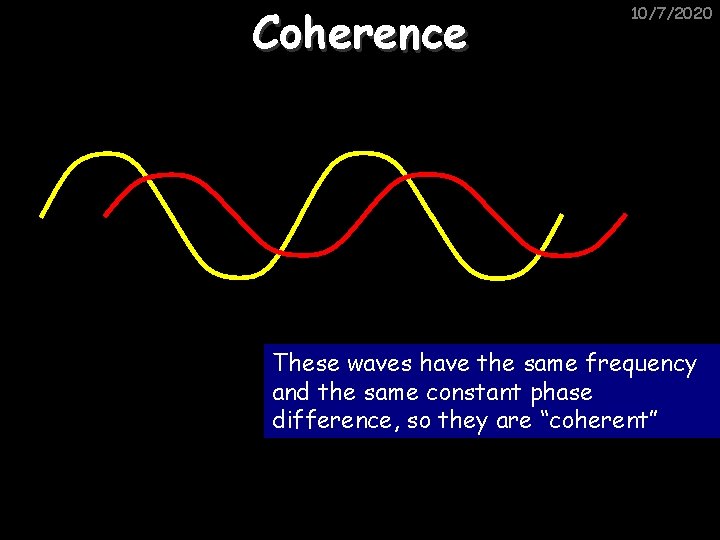 Coherence 10/7/2020 These waves have the same frequency and the same constant phase difference,
