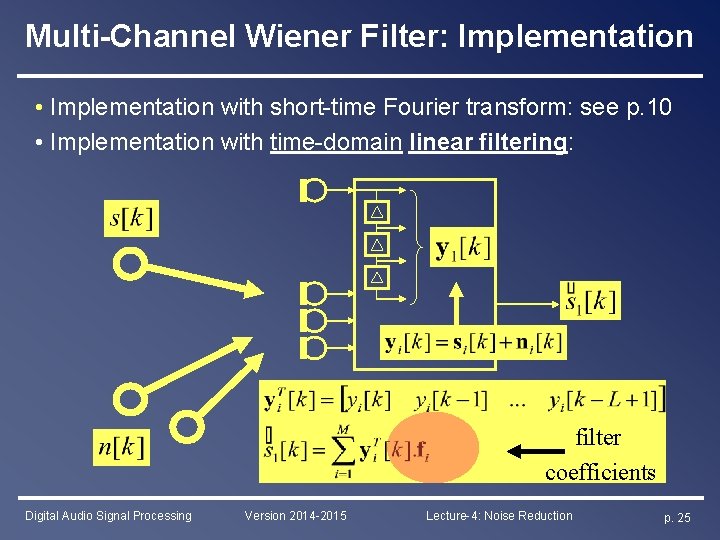 Multi-Channel Wiener Filter: Implementation • Implementation with short-time Fourier transform: see p. 10 •