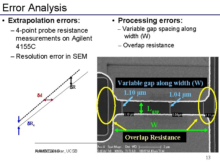 Error Analysis • Extrapolation errors: – 4 -point probe resistance measurements on Agilent 4155