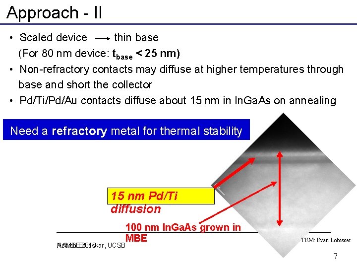 Approach - II • Scaled device thin base (For 80 nm device: tbase <