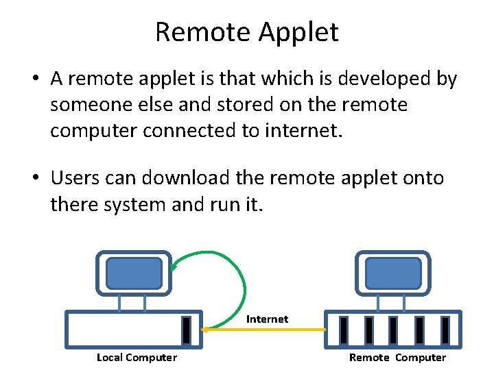 Remote Applet • A remote applet is that which is developed by someone else