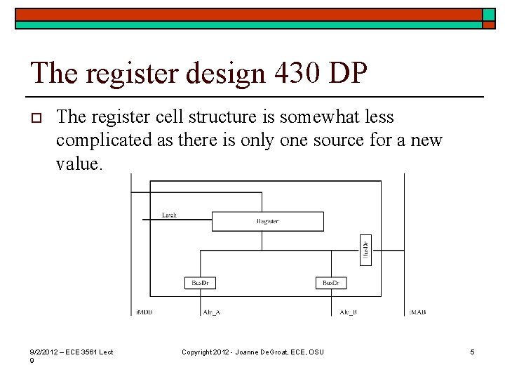 The register design 430 DP o The register cell structure is somewhat less complicated