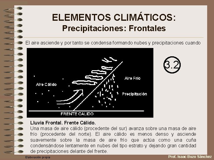 ELEMENTOS CLIMÁTICOS: Precipitaciones: Frontales El aire asciende y por tanto se condensa formando nubes