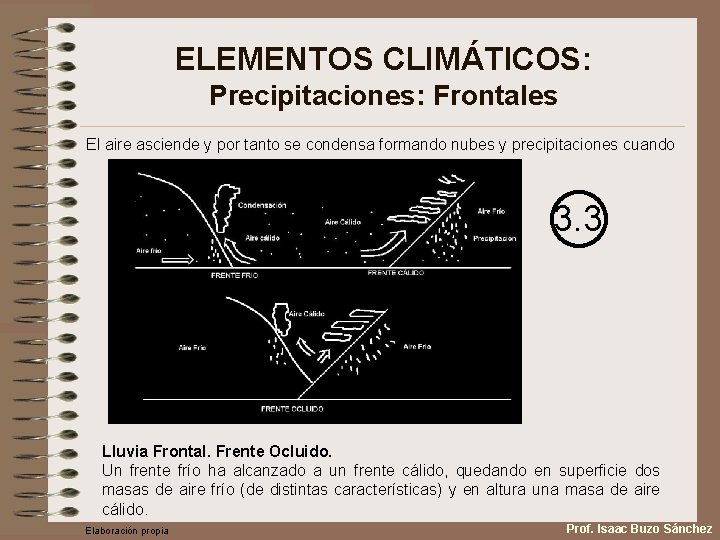 ELEMENTOS CLIMÁTICOS: Precipitaciones: Frontales El aire asciende y por tanto se condensa formando nubes