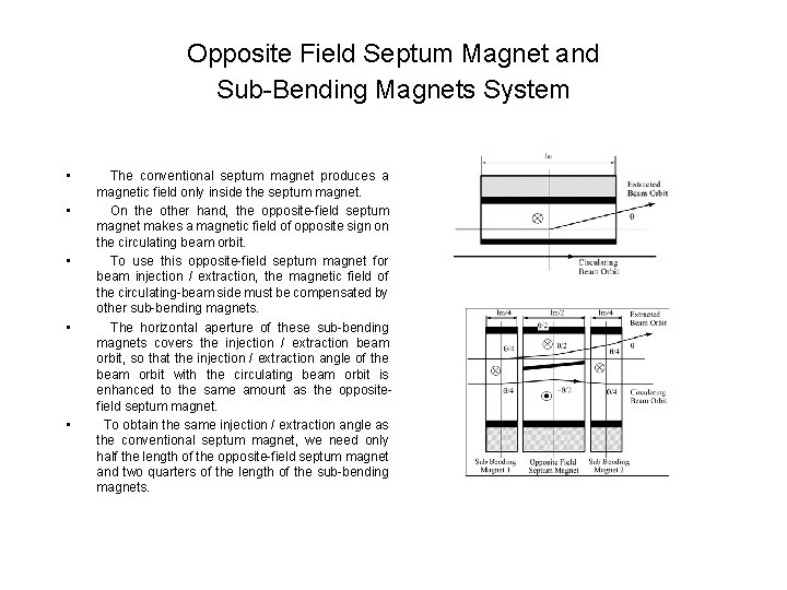 Opposite Field Septum Magnet and Sub-Bending Magnets System • • • The conventional septum