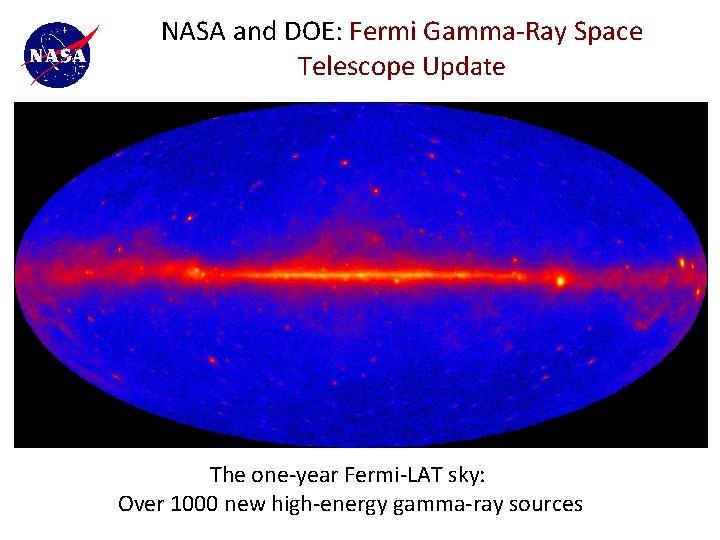 NASA and DOE: Fermi Gamma-Ray Space Telescope Update The one-year Fermi-LAT sky: Over 1000