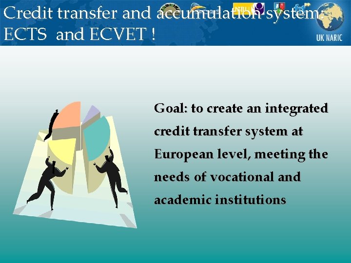 Credit transfer and accumulation system: ECTS and ECVET ! Goal: to create an integrated