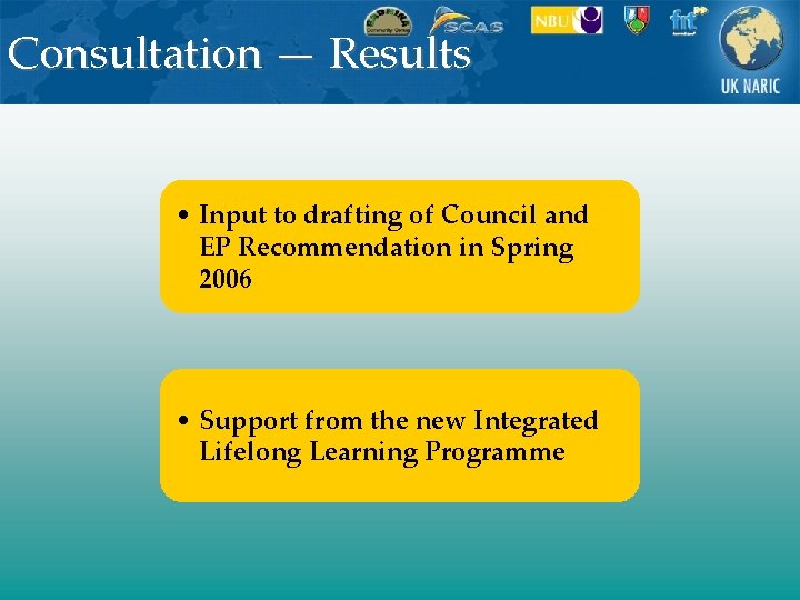 Consultation — Results • Input to drafting of Council and EP Recommendation in Spring