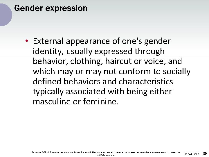 Gender expression • External appearance of one's gender identity, usually expressed through behavior, clothing,