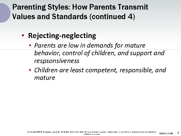 Parenting Styles: How Parents Transmit Values and Standards (continued 4) • Rejecting-neglecting • Parents