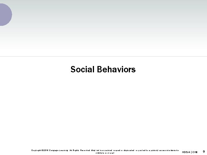 Social Behaviors Copyright © 2016 Cengage Learning. All Rights Reserved. May not be scanned,