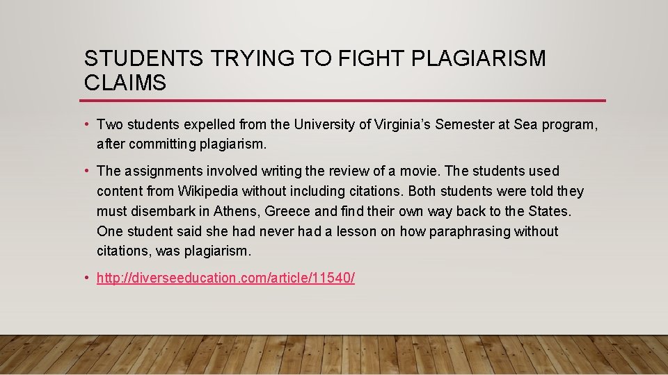 STUDENTS TRYING TO FIGHT PLAGIARISM CLAIMS • Two students expelled from the University of