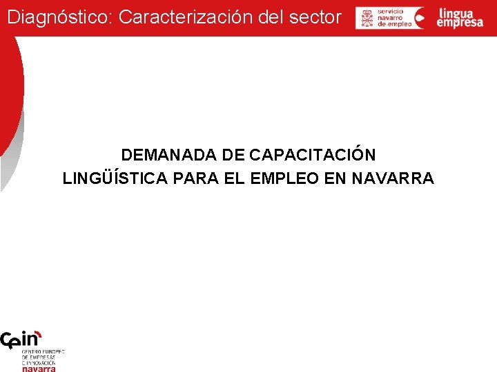 Diagnóstico: Caracterización del sector DEMANADA DE CAPACITACIÓN LINGÜÍSTICA PARA EL EMPLEO EN NAVARRA Diagnóstico: Caracterización del sector DEMANADA DE CAPACITACIÓN LINGÜÍSTICA PARA EL EMPLEO EN NAVARRA