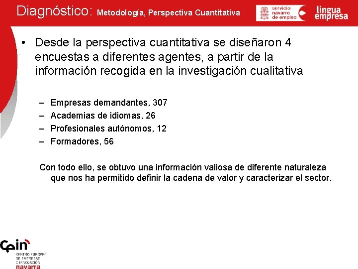 Diagnóstico: Metodología, Perspectiva Cuantitativa • Desde la perspectiva cuantitativa se diseñaron 4 encuestas a