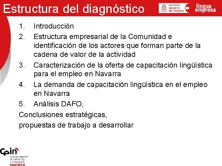 Estructura del diagnóstico 1. 2. Introducción Estructura empresarial de la Comunidad e identificación de