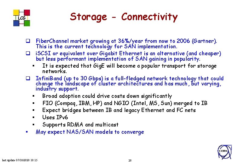 LCG Storage - Connectivity q Fiber. Channel market growing at 36%/year from now to