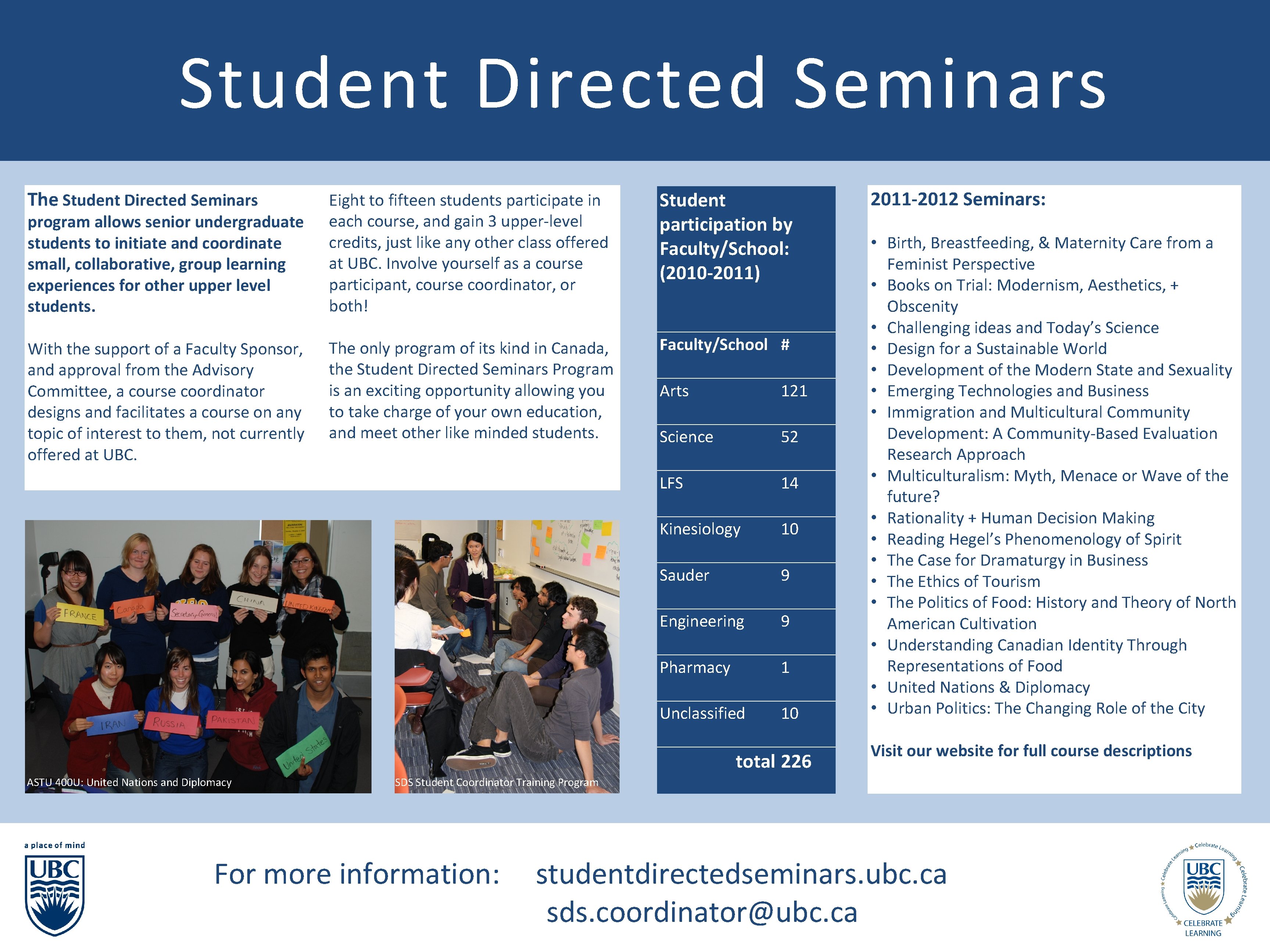 Student Directed Seminars The Student Directed Seminars program allows senior undergraduate students to initiate