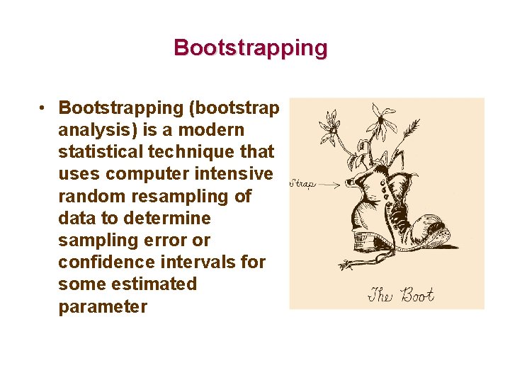 Bootstrapping • Bootstrapping (bootstrap analysis) is a modern statistical technique that uses computer intensive