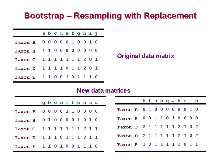 Bootstrap – Resampling with Replacement a b c d e f g h i