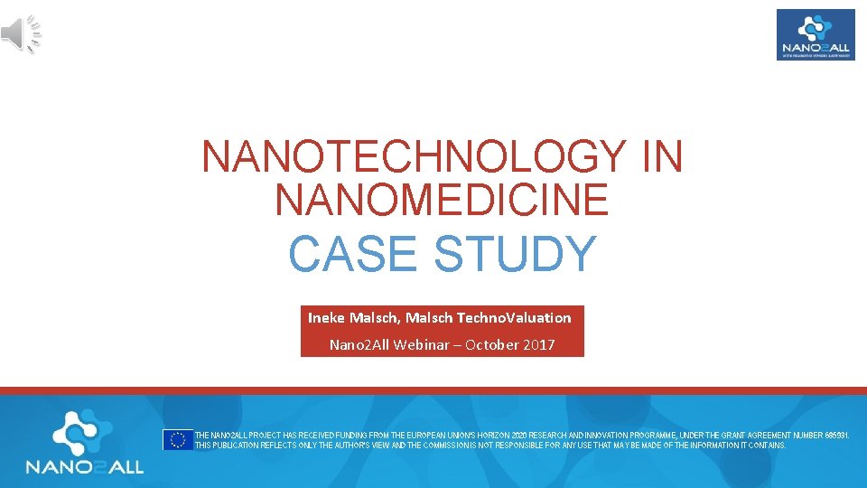 NANOTECHNOLOGY IN NANOMEDICINE CASE STUDY Ineke Malsch, Malsch Techno. Valuation Nano 2 All Webinar