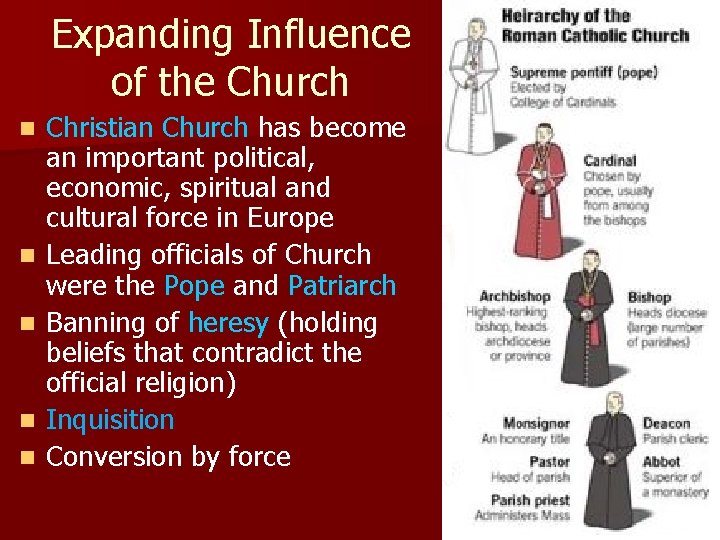 Expanding Influence of the Church n n n Christian Church has become an important