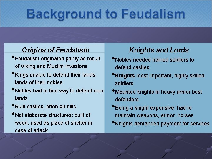 Origins of Feudalism • Feudalism originated partly as result of Viking and Muslim invasions