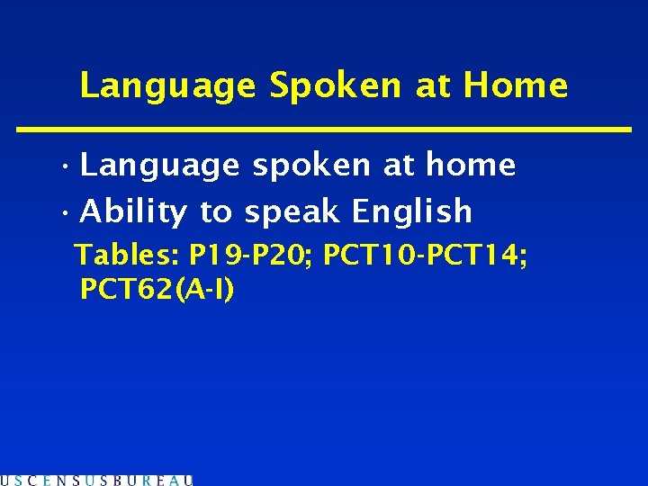 Language Spoken at Home • Language spoken at home • Ability to speak English